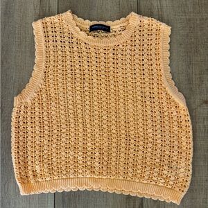 Common Collection Crochet Knit Sweater Vest Peach Cotton Boho Open Knit Tank L